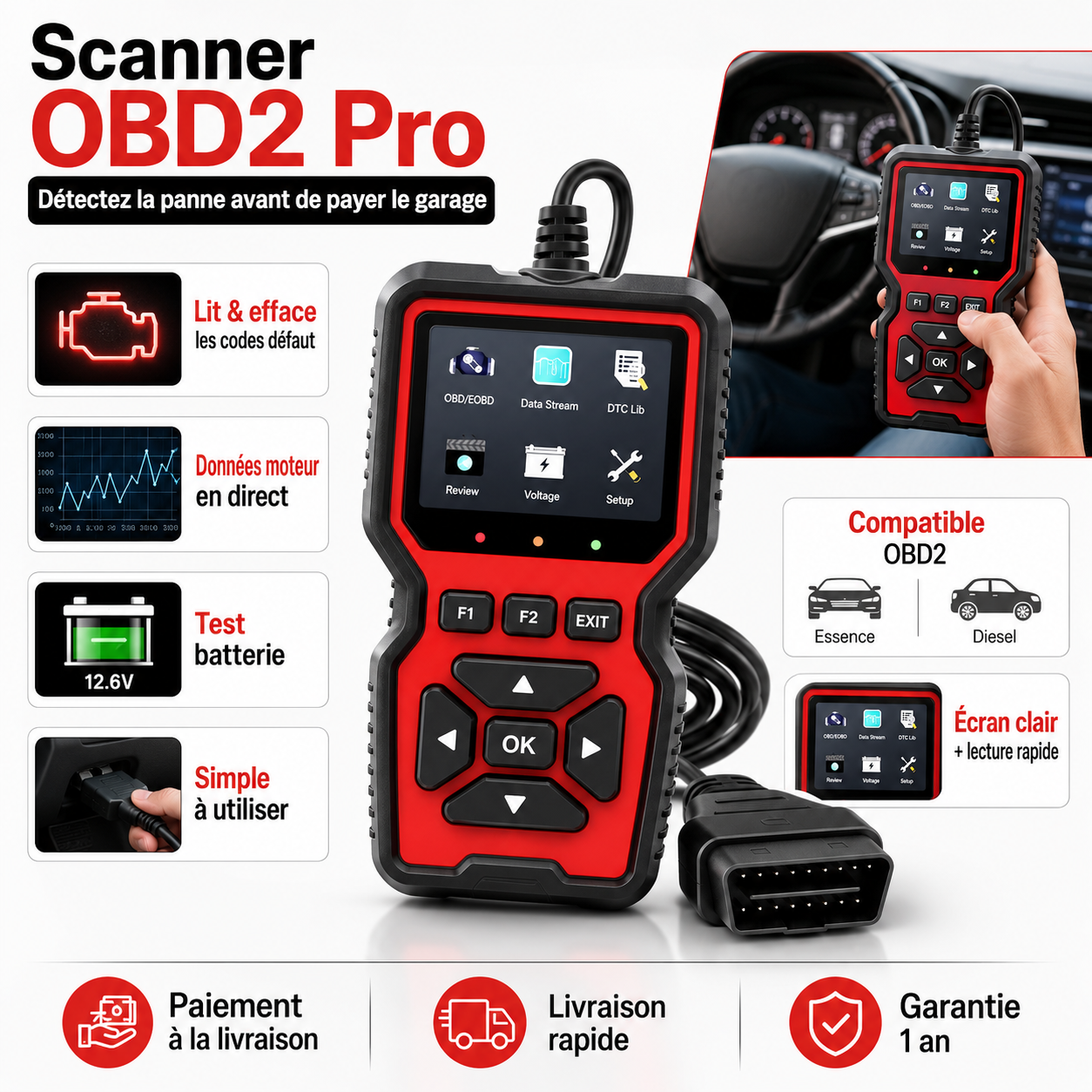Scanner OBD2 Pro™ – Détectez la Panne Avant de Payer le Garage