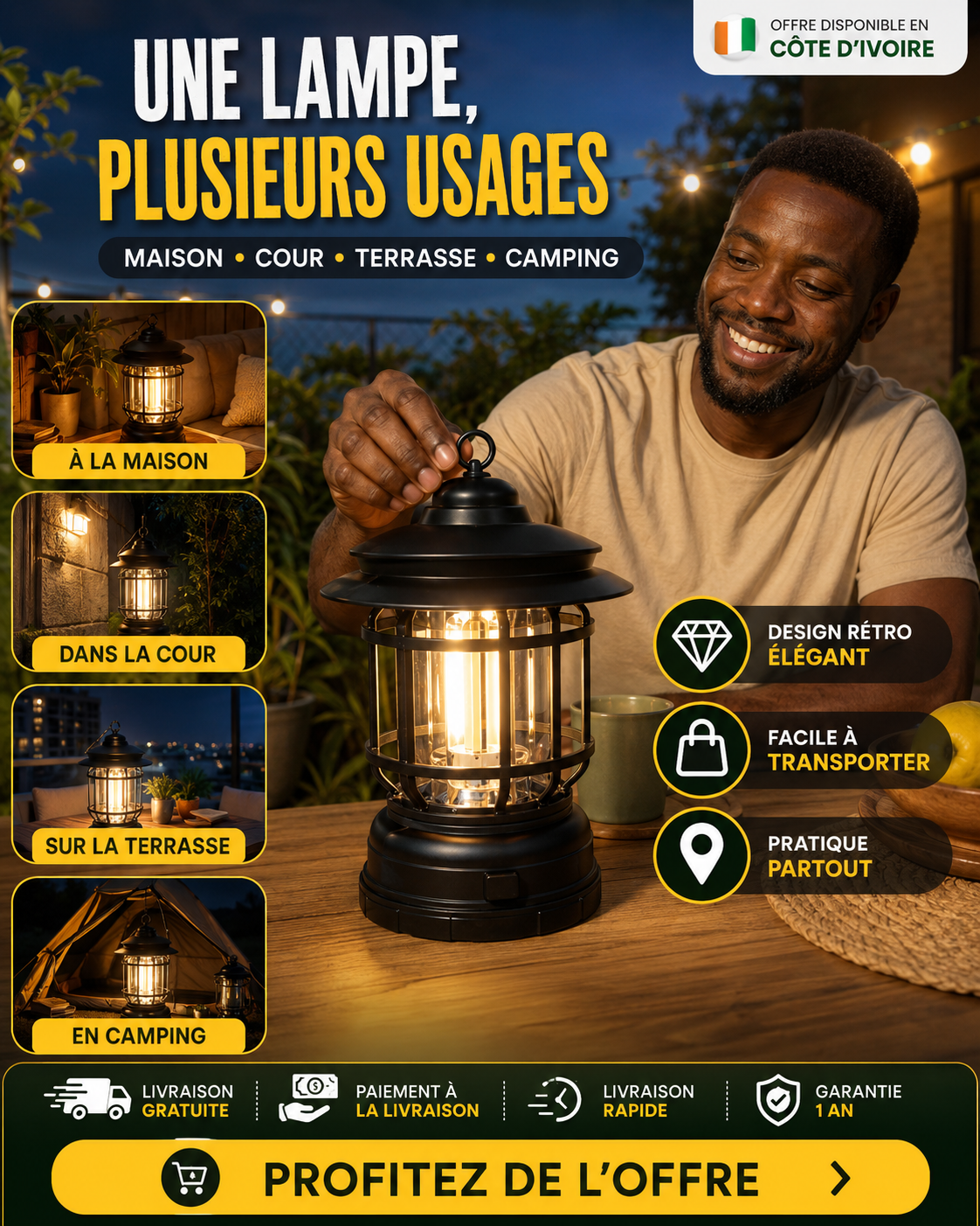 Lampe LED Rétro Portable – Suspendue, Pratique & Anti-Coupure