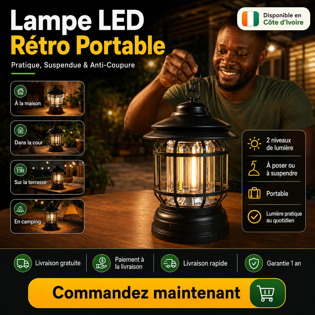 Lampe LED Rétro Portable – Suspendue, Pratique & Anti-Coupure