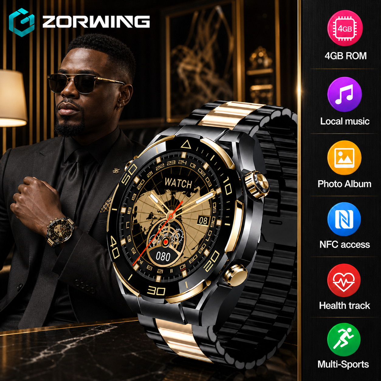 Montre Connectée Homme Luxe – Appels, WhatsApp, NFC & Suivi Santé