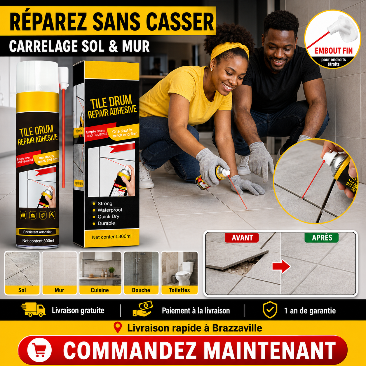 Adhésif Carrelage Creux Sans Casser – Avec Embout Fin Inclus