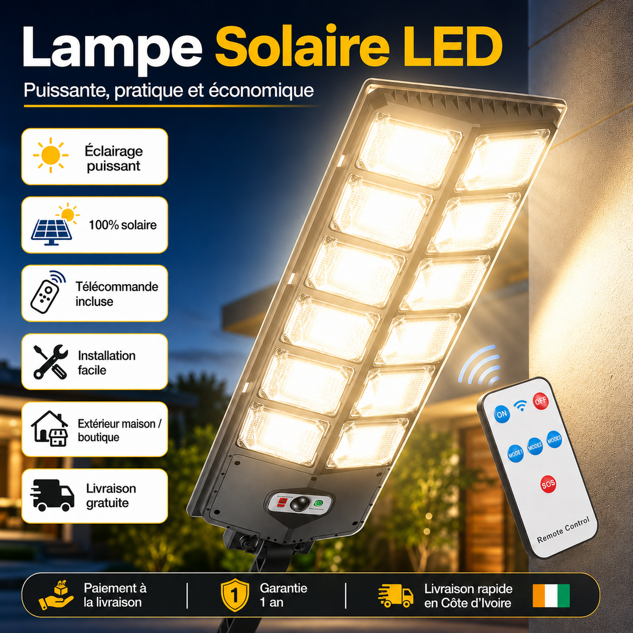 Lampe Solaire LED Ultra-Puissante™ – Éclairez et Sécurisez Sans Électricité