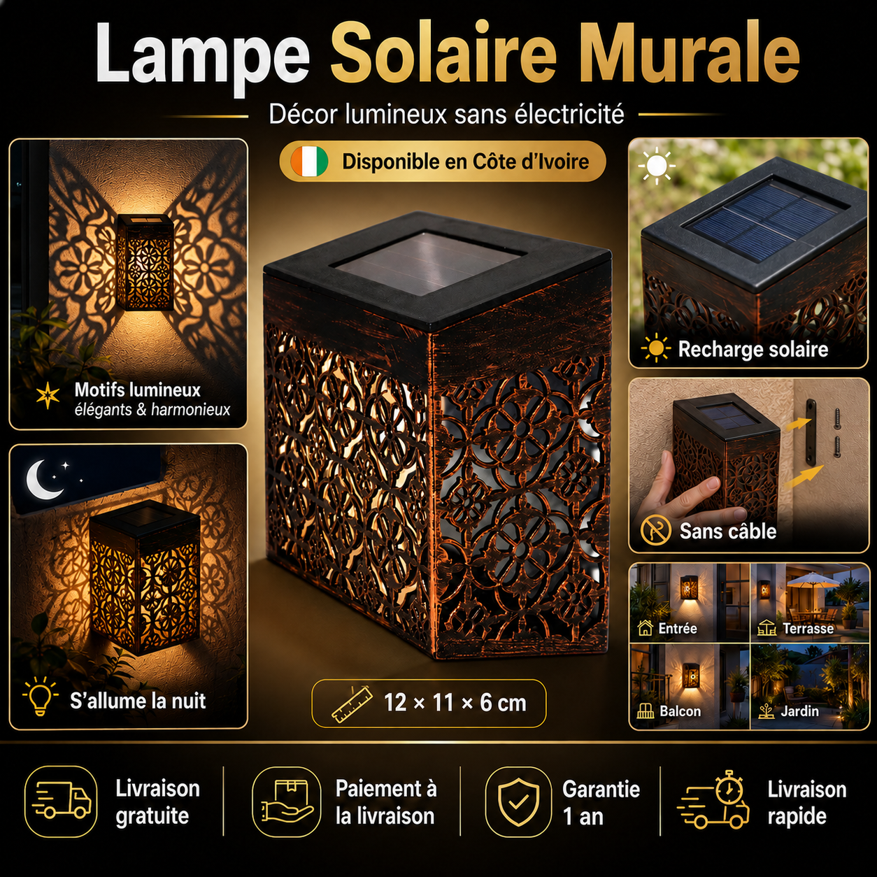Lampe Solaire Murale – Décor Lumineux Sans Électricité Style Marocain