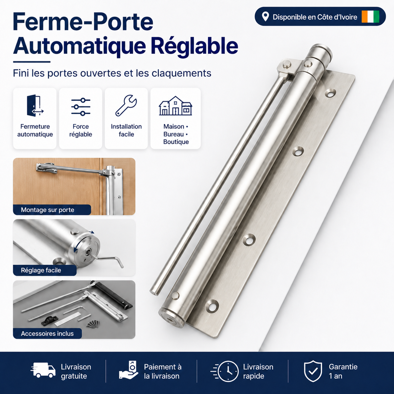 Ferme-Porte Anti-Claquement Inox