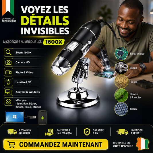 Microscope USB 1600X – Voyez l’Invisible en Grand