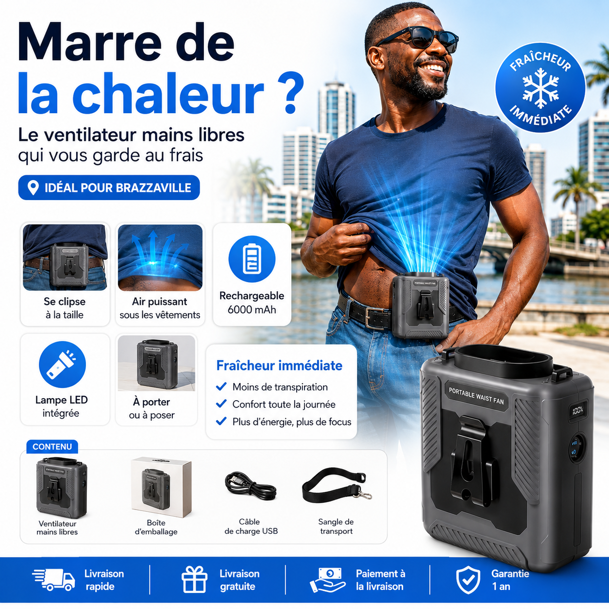 Ventilateur Turbo Anti-Chaleur – Fraîcheur Instantanée & Mains Libres