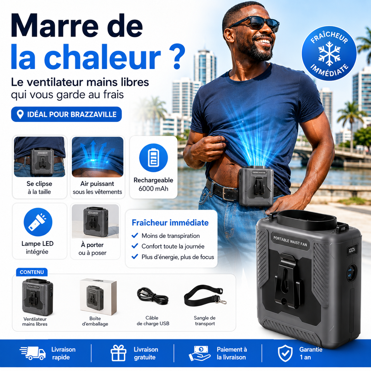 Ventilateur Turbo Anti-Chaleur – Fraîcheur Instantanée & Mains Libres