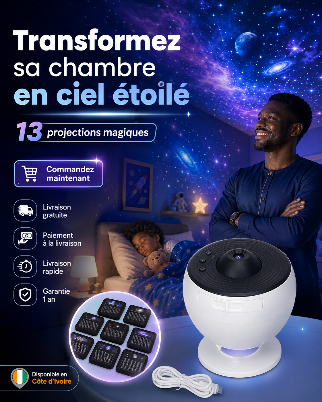 Projecteur Galaxie 13-en-1 – Le Ciel Étoilé à la Maison