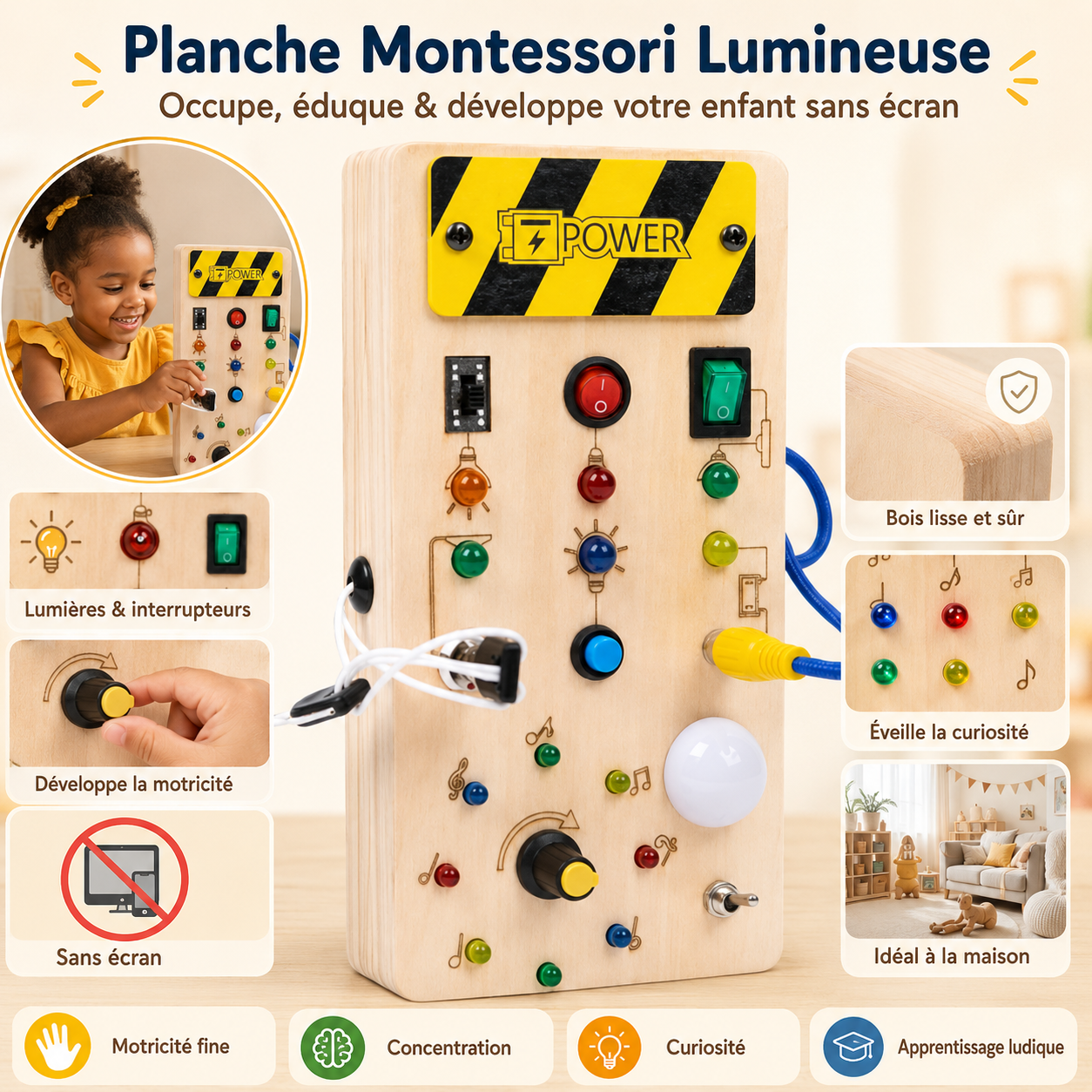 Planche Montessori Lumineuse – Occupe, Éduque & Développe Votre Enfant Sans Écran