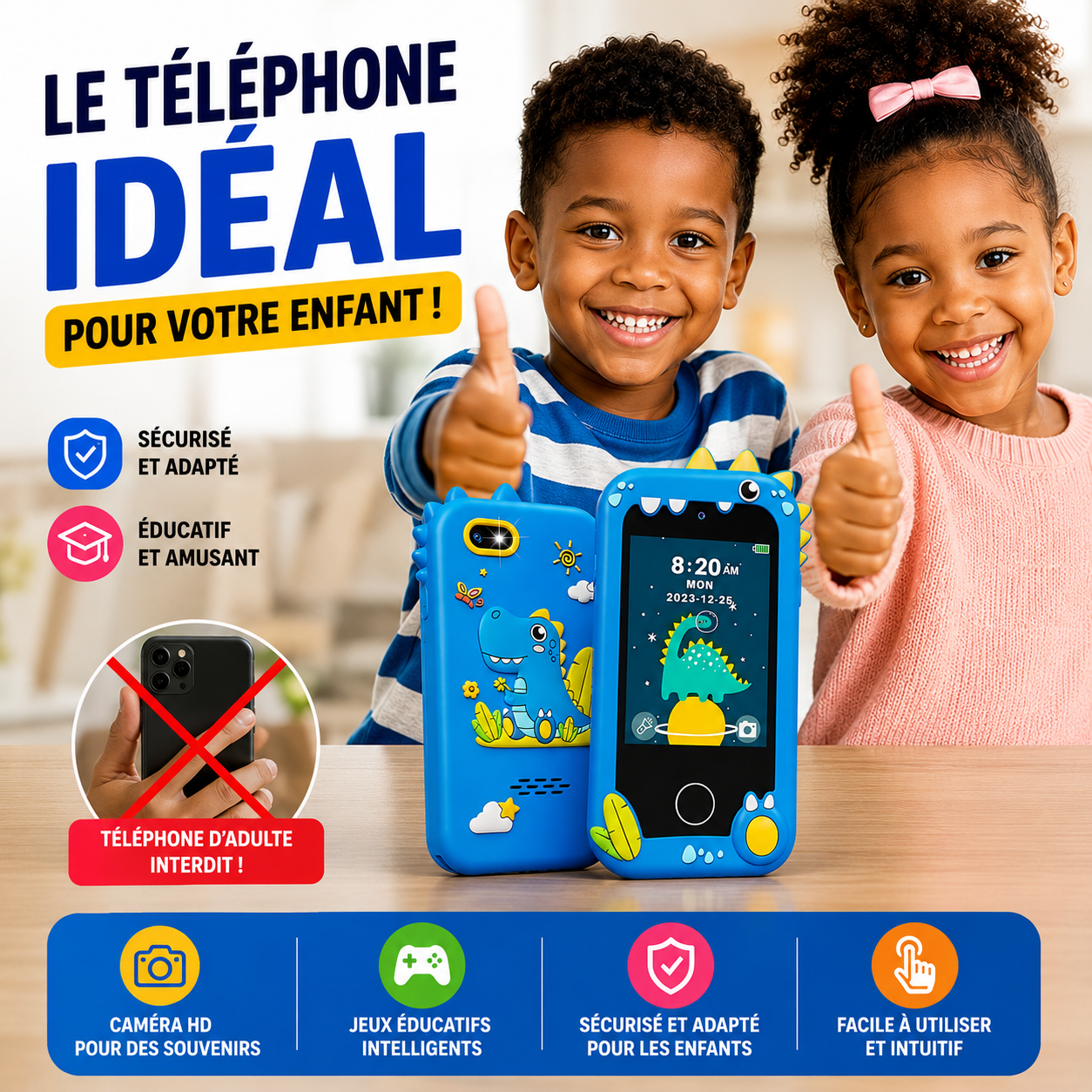 Smartphone éducatif enfant avec caméra – Jeux, musique et apprentissage
