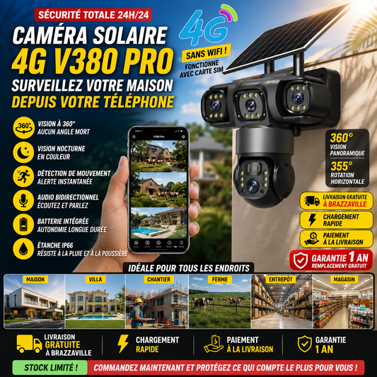 Caméra Solaire 4G – Sécurité Sans WiFi 24h/24