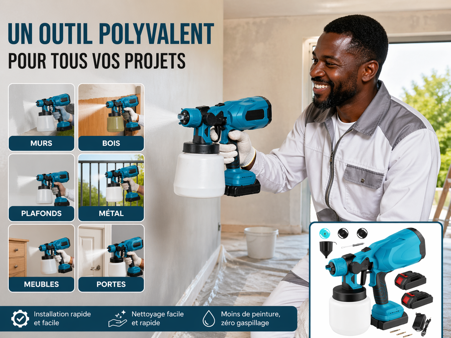 Pulvérisateur électrique sans fil avec2 batteries gratuites