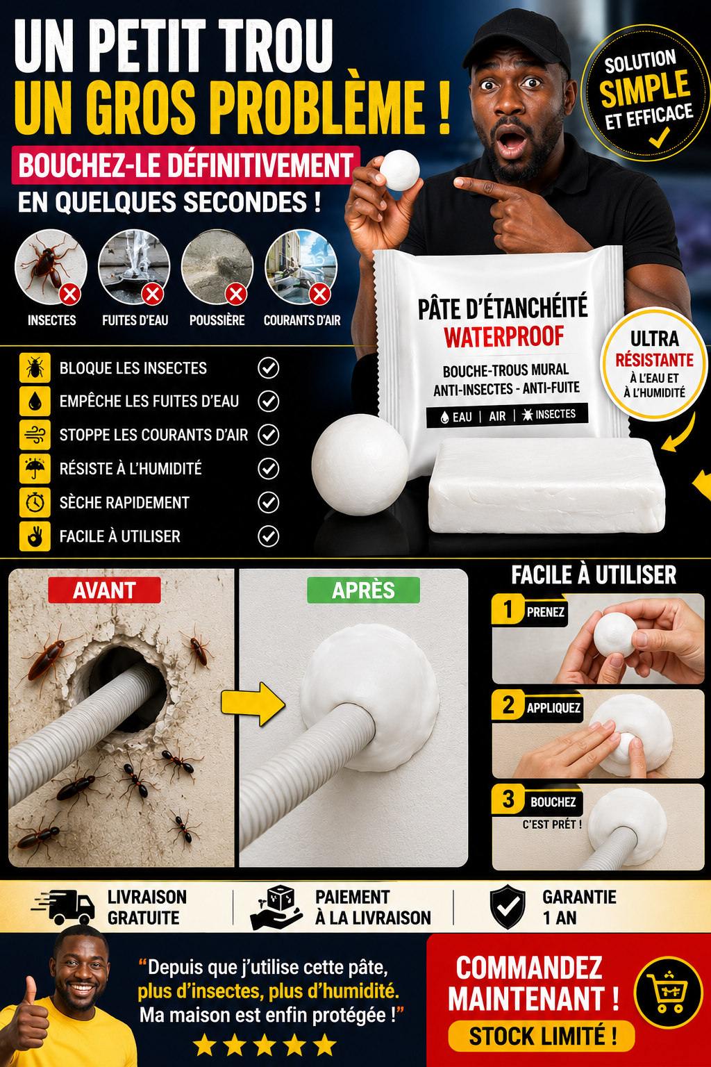 Pâte d’Étanchéité Waterproof – Anti-Cafards, Anti-Fuites & Ultra-Résistante
